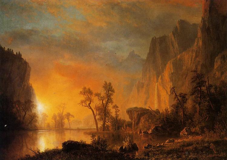 Albert Bierstadt Oil Painting Sunset in the Rockies - Click Image to Close